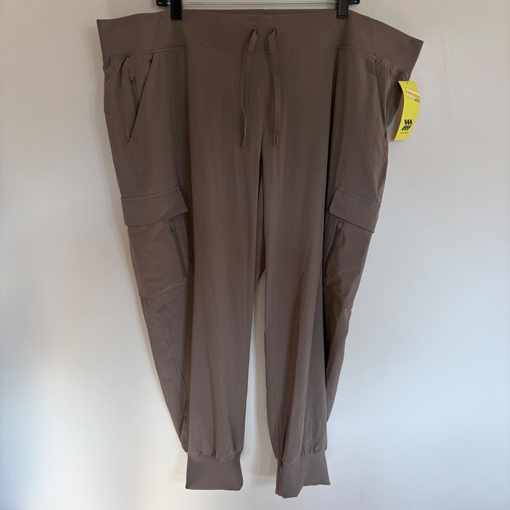 All in Motion Women Brown Stretch Woven Cargo Joggers 2X NWT